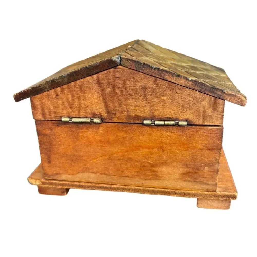 Vintage Mid-Century Swiss Chalet Wooden Music Box - Made in Japan - Works!